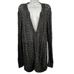 Coldwater Creek Cardigan Sweater Open Knit Linen V-Neck Button Down Olive 2X